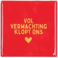 Daan Kromhout Design tegeltje keramiek vol verwachting 10x10cm rood