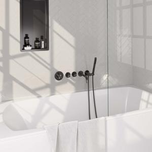 Inbouwthermostaatset Brauer Gunmetal Carving Incl Baduitloop en Staafhanddouche Messing Gunmetal