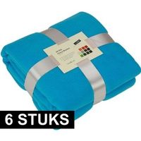 6x Fleece dekens/plaids turquoise 130 x 170 cm