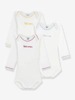 Set van 3 gemengde body's met lange mouwen en een boodschap van PETIT BATEAU wit