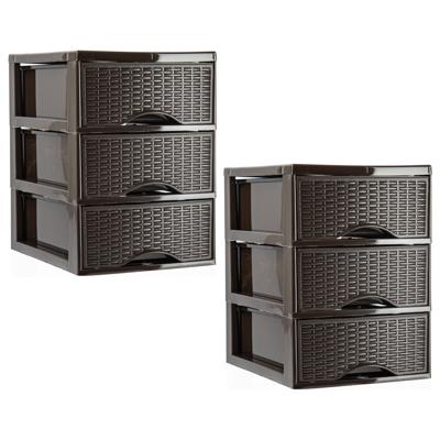 Ladeblokje/bureau organizer - 2x stuks - 3 lades - zwart - L18 x B25 x H26 cm - plastic