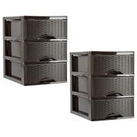 Ladeblokje/bureau organizer - 2x stuks - 3 lades - zwart - L18 x B25 x H26 cm - plastic