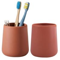 Badkamer beker / tandenborstelhouder Earth Serie - 2x - Keramiek - terracotta - 8 x 10 cm
