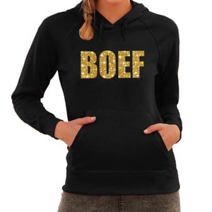 Boef goud glitter tekst hoodie zwart dames