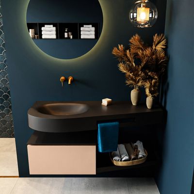 MONDIAZ RIVA 120cm badmeubel onderkast / planchet kleur Rosee met 1 lade. Wastafel DULCET links 0 kraangaten kleur Urban. MONDIAZ RIVA 120cm badmeubel onderkast / planchet kleur Rosee met 1 lade. Wastafel DULCET links 0 kraangaten kleur Urban.