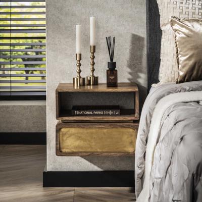 LifestyleFurn Hangend Nachtkastje 'Renée' Mangohout en brass, 33 x 40cm
