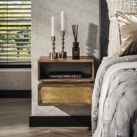 LifestyleFurn Hangend Nachtkastje 'Renée' Mangohout en brass, 33 x 40cm