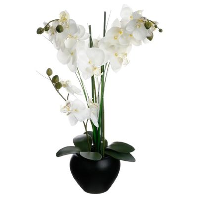 Orchidee bloemen kunstplant in zwarte bloempot - witte bloemen - H53 cm Orchidee bloemen kunstplant in zwarte bloempot - witte bloemen - H53 cm