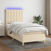 Boxspring met matras en LED stof crèmekleurig 100x200 cm