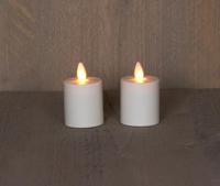 Batterijverlichting 2 stuks kaarsen bewegende vlam 5 x 5 cm ivoor met timer - Annas collection