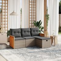 4-delige Loungeset met kussens poly rattan grijs