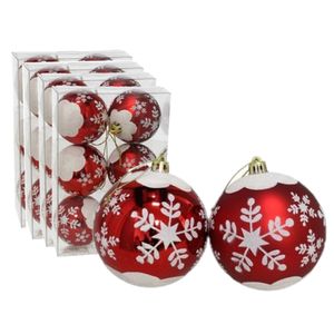 24x stuks gedecoreerde kerstballen rood kunststof 6 cm