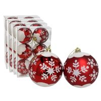 24x stuks gedecoreerde kerstballen rood kunststof 6 cm