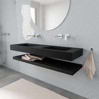Mondiaz Alan badmeubel 150 cm solid suface planchet urban vrijhangend wastafel dubbel zonder kraangat zwart
