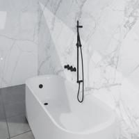 Fortifura Nebbio Badcombinatie-set - thermostaatkraan - inbouwdeel - glijstang - metalen doucheslang - staaf handdouche - badafvoer opbouw - mat zwart SW1183065 SW1111528 SW706203 SW496811 SW1108811 SW