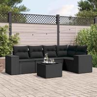 6-delige Loungeset met kussens poly rattan zwart