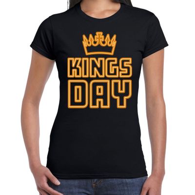 Koningsdag t-shirt - kingsday - kroontje - dames - zwart Koningsdag t-shirt - kingsday - kroontje - dames - zwart