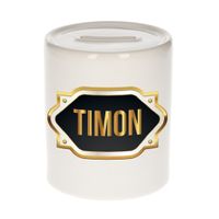 Naam cadeau spaarpot Timon met gouden embleem