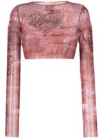 Jean Paul Gaultier x KNWLS graphic-print cropped top - Marron