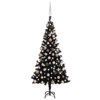 vidaXL Kunstkerstboom met verlichting en kerstballen 150 cm PVC zwart - thumbnail