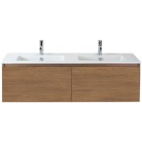 Frozen Badmeubelset 140 cm - Greeplijst in Kleur - Honey - Keramische Wastafel Wit 2 Kraangaten
