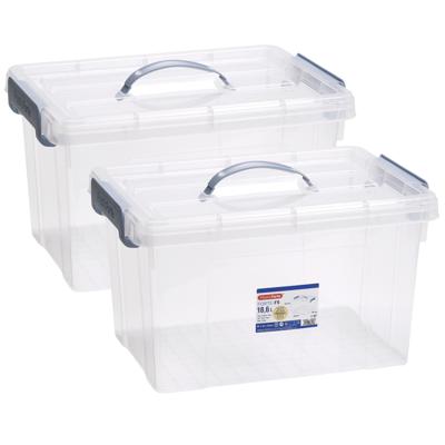 Opslagbox AZUL serie - 2x - met deksel - transparant - 18.5 liter - 42 x 30 x 24 cm - kunststof