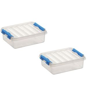 2x stuks opbergboxen/opbergdozen 1 liter kunststof transparant/blauw