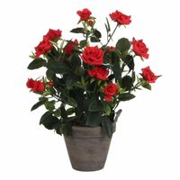 Rode Rosa/rozen kunstplant 33 cm in grijze pot   -