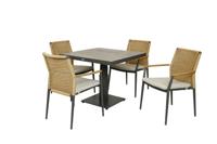 Qopps Javie up down tafel met 4 Yvori stapelbare tuinstoel