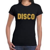Verkleed T-shirt voor dames - disco - zwart - gouden glitter - jaren 70/80 - carnaval/themafeest