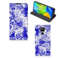 Mobiel BookCase Xiaomi Redmi Note 9 Angel Skull Blauw