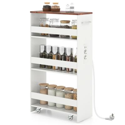 4-laags Trolley Smalle Keukentrolley Met Oplaadstation En Drie Open Planken-Wit
