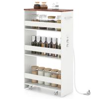 4-laags Trolley Smalle Keukentrolley Met Oplaadstation En Drie Open Planken-Wit