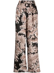 Biyan pantalon palazzo en soie à fleurs - Marron