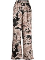 Biyan pantalon palazzo en soie à fleurs - Marron