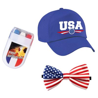 USA / Amerika supporters set - baseballcap blauw - vlag schminkstift - strikje - volwassenen
