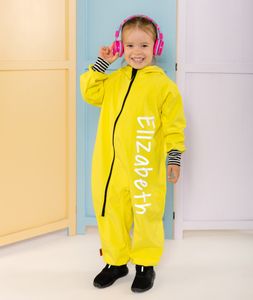 Waterproof Softshell Overall Comfy Bright Yellow Striped Cuffs Jumpsuit