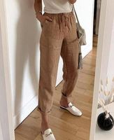 Casual Polyester Cotton Plain Pants