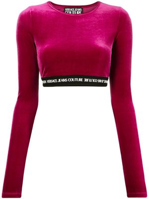 Versace Jeans Couture haut court en velours à bande logo - Rouge