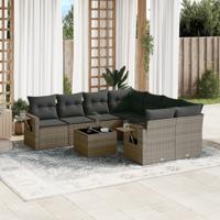 9-delige Loungeset met kussens poly rattan grijs