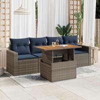 5-delige Loungeset met kussens poly rattan grijs