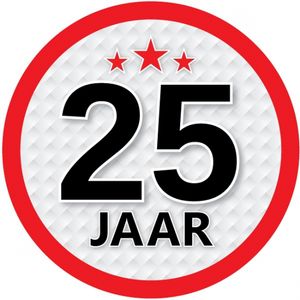 25 jaar leeftijd sticker rond 15 cm verjaardag versiering