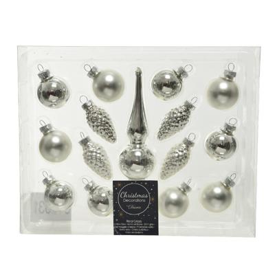 Decoris Mini kerstballen D3 cm - met piek - set 15-delig - zilver - glas - kerstversiering Decoris Mini kerstballen D3 cm - met piek - set 15-delig - zilver - glas - kerstversiering