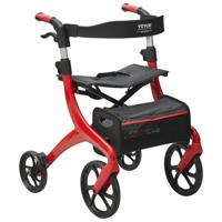 VEVOR Opvouwbare rollator voor senioren 830-900 mm aluminium loophulp met zitje en verstelbare handgreep 4-wielige lichtgewicht buitenrollator met opbergtas Draagvermogen 136 kg Rood