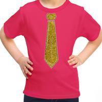 Verkleed t-shirt voor kinderen - glitter stropdas - roze - meisje - carnaval/themafeest kostuum - thumbnail