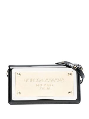Dolce & Gabbana sac à bandoulière en cuir à plaque logo - Noir