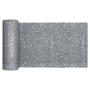 Kerst thema tafelloper op rol - zilver glitter - smal 18 x 500 cm - polyester