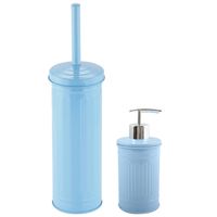 MSV Toiletborstel in houder 38 cm/zeeppompje set Industrial - metaal - lichtblauw - Badkameraccessoireset