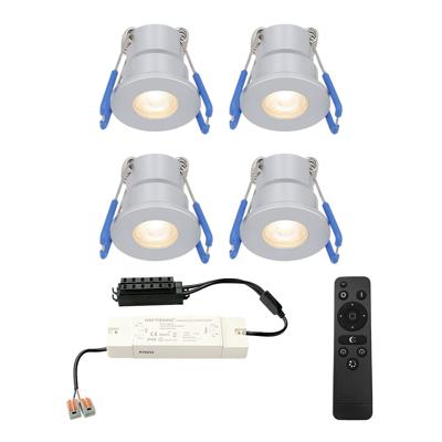 Set van 4 Milano LED Mini Inbouwspots met trafo - 12 Volt 3 Watt 200 lumen - Dimbaar - Plat 34mm - 2700K - IP65 waterdicht - Grijs - Veranda Spotjes - Overkapping Spotjes