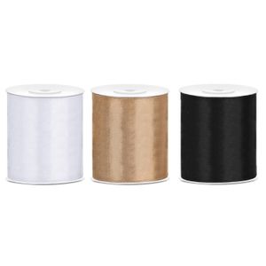 3x rollen hobby decoratie satijnlint zwart-wit-goud 10 cm x 25 meter